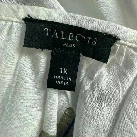 Talbots Women’s 1X Blouse Blue Imari Floral Medallion 3/4 Sleeve Crochet Accents - Picture 11 of 13